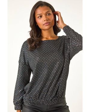 Roman Metallic Bubble Hem Stretch Top - Black