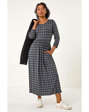Roman Petite Geometric Spot Midi Dress - Grey