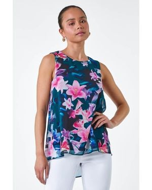 Roman Petite Sleeveless Floral Print Top - Blue