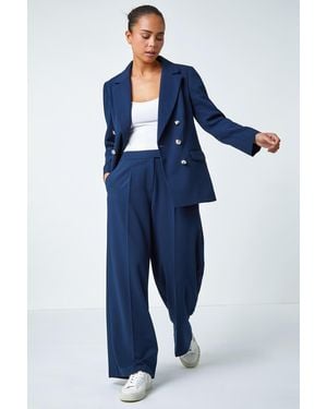 Roman Petite Button Fastened Wide Leg Trousers - Blue
