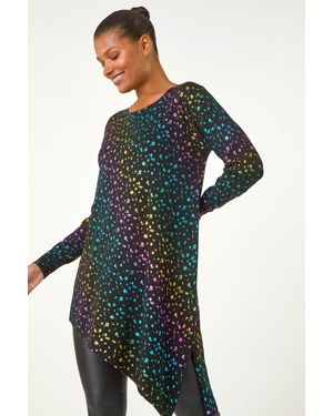 Roman Asymmetrical Foil Print Tunic - Blue
