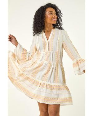 Roman Petite Jacquard Tiered Dress - Natural