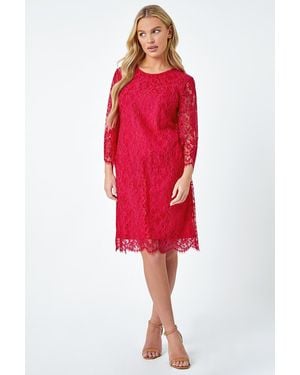 Roman Petite Lace Overlay Tunic Dress - Red