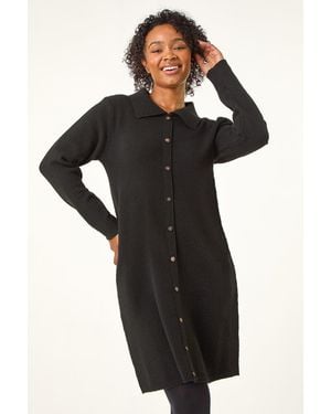 Roman Petite Collared Knit Shift Dress - Black