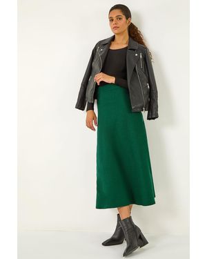 Roman Knitted Midi Stretch Skirt - Green