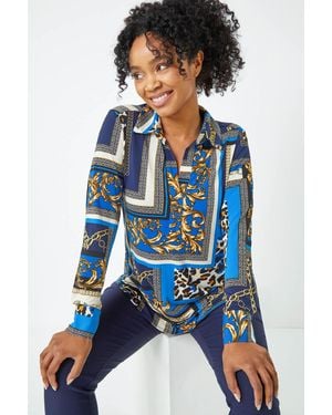 Roman Petite Abstract Animal Print Blouse - Blue