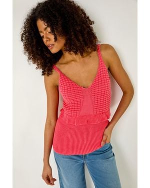 D.u.s.k Crochet Frill Peplum Top - Red