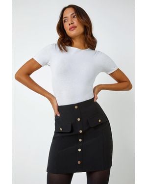 Roman Ribbed Elastic Waist Button A Line Skirt - White