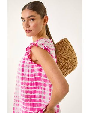 Roman Pleated Tie Dye Frill Top - Pink