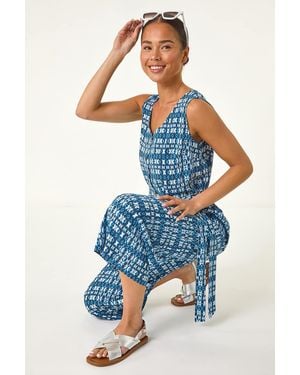 Roman Petite Buttoned Cropped Jumpsuit - Blue