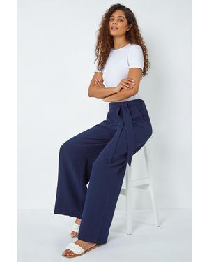Roman Textured Cotton Wide Leg Trousers - Blue