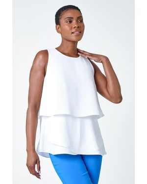 Roman Tiered Sleeveless Vest Top - White