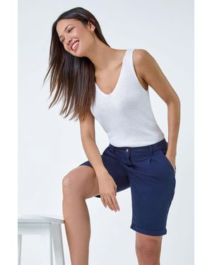 Roman Cotton Blend Chino Shorts - Blue