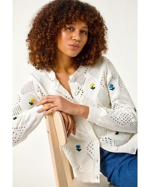 Roman Flower Embroidered Cardigan - Brown
