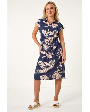 Roman Petite Tropical Waist Detail Shirt Dress - Blue