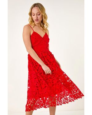 D.u.s.k Crochet V-Neck Cami Midi Dress - Red