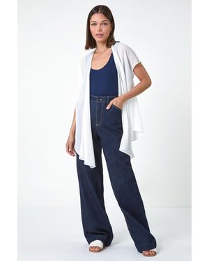 Roman Asymmetric Longline Woven Cardigan - Blue