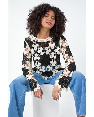 D.u.s.k Floral Crochet Knit Jumper - White