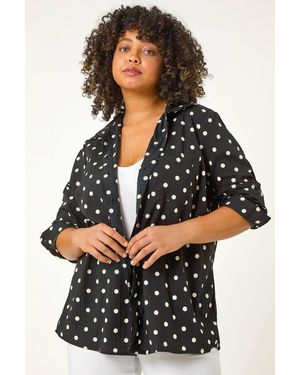 Roman Curve Spot Print Button Shirt - Black