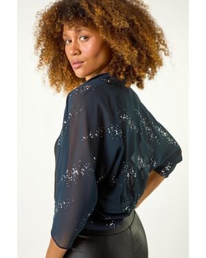 Roman 3/4 Sleeve Sequin Chiffon Bolero - Blue