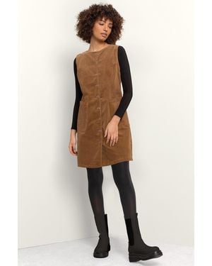 D.u.s.k Corduroy Button Detail Pinafore Shift Dress - Brown