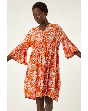 Roman Abstract Print Crinkle Smock Dress - Red