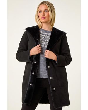 Roman Petite Faux Sheepskin Reversible Hooded Coat - Black