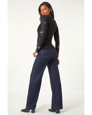 Roman Hotfix Stud Sleeve Jumper - Blue