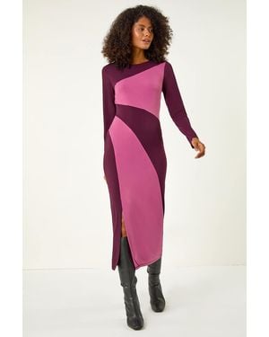 D.u.s.k Colour Block Stripe Stretch Midi Dress - Pink