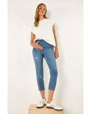 Roman Embellished Cropped Stretch Jeggings - Blue