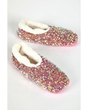 Roman Sequin Faux Fur Lofty Slippers - Pink