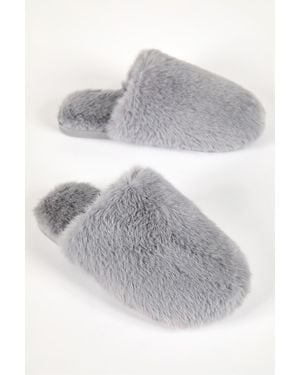 Roman Faux Fur Mule Slipper - Grey