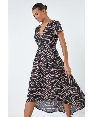Lilly-and-Hope Animal Dipped Hem Asymmetric Stretch Dress - White