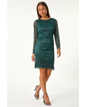 Roman Petite Shimmer Tie Belt Shift Dress - Green