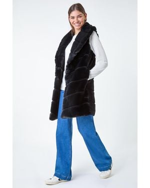 Roman Faux Fur Longline Gilet - Blue