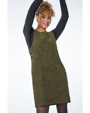 Roman Petite Cord Pinafore Dress - Green