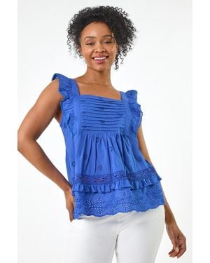 Roman Petite Broderie Frill Top - Blue