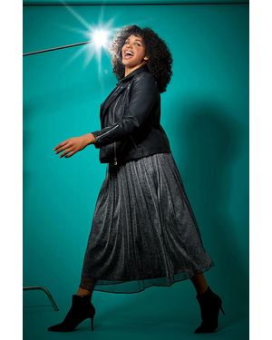Roman Curve Glitter Mesh Stretch A Line Midi Skirt - Blue