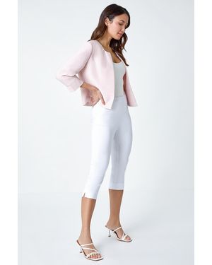 Roman 3/4 Sleeve Pleated Textured Cropped Jacket - White