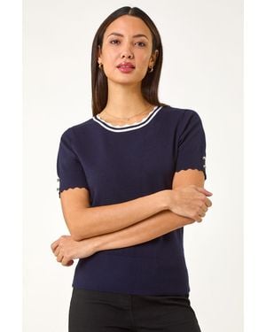 Roman Scallop Edge Knit T-Shirt - Blue