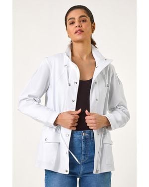 Roman Buttoned Stretch Safari Jacket - White