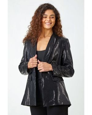 Roman Sequin Shawl Collar Blazer - Black