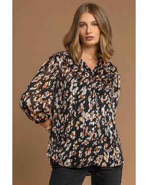 Roman Shimmer Stripe Animal Print Shirt - Brown