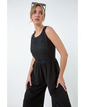 D.u.s.k Crochet Lace Wide Leg Stretch Jumpsuit - Black