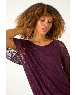 Roman Animal Burnout Mesh Bubble Hem Top - Purple