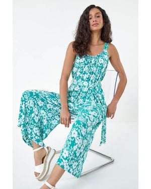 D.u.s.k Floral Print Belted Jumpsuit - Blue