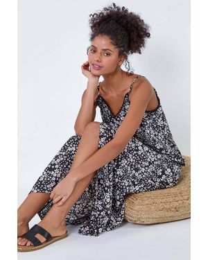 D.u.s.k Ditsy Floral Button Detail A Line Midi Skirt - Black