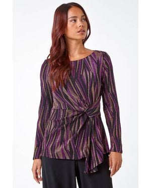 Roman Petite Animal Shimmer Stretch Twist Top - Purple
