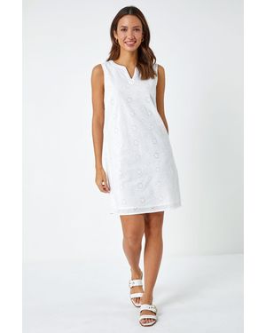 Roman Embroidered Cotton Shift Dress - White