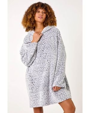 Roman Animal Print Lounge Blanket Hoodie - Grey